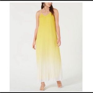 Yellow & White pleated ombre maxi dress fully lined